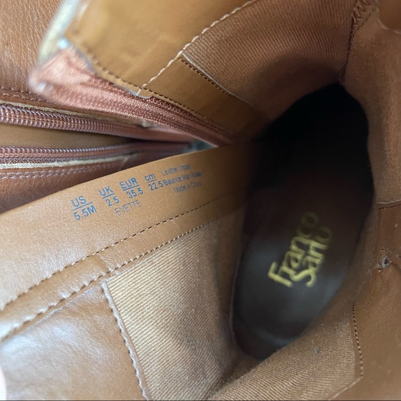 NWOT Franco Sarto Hard Finished Leather Boots 2in heels, side zip, brown - Picture 9 of 14